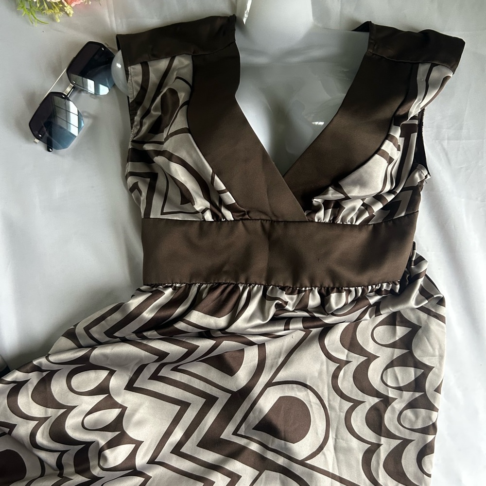 Mossimo Small New Elegant Brown Patterned Dress W… - image 2